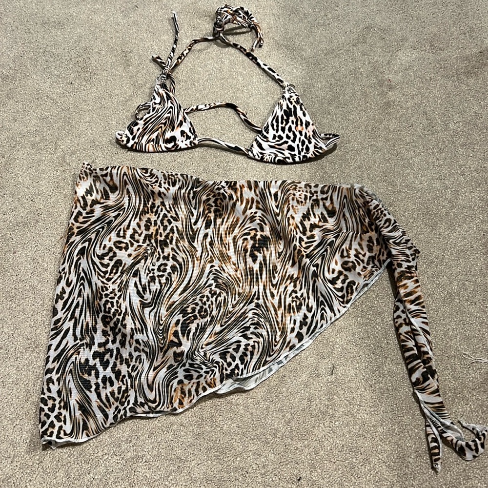 Shein Cheetah Print Bathing Suit Top and Skirt